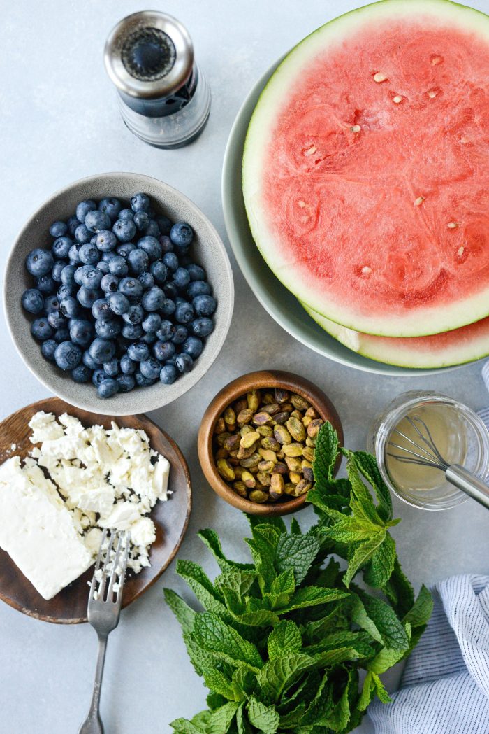 Watermelon Blueberry Feta Salad ingredients
