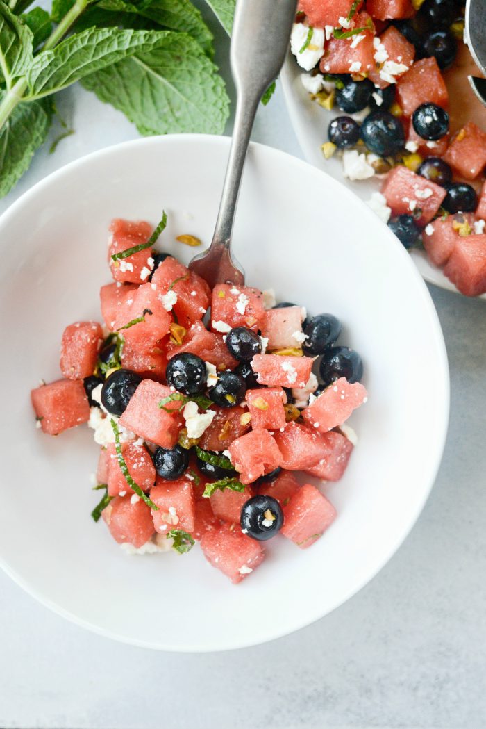 bowl of Watermelon Blueberry Feta Salad