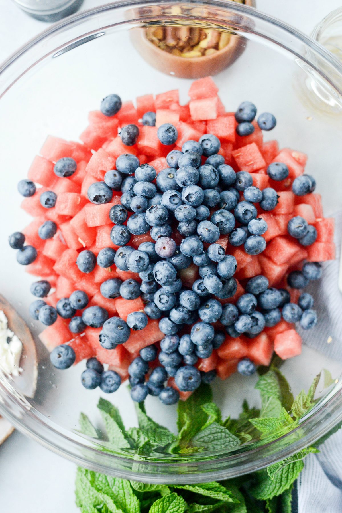 watermelon and blueberries in bowl