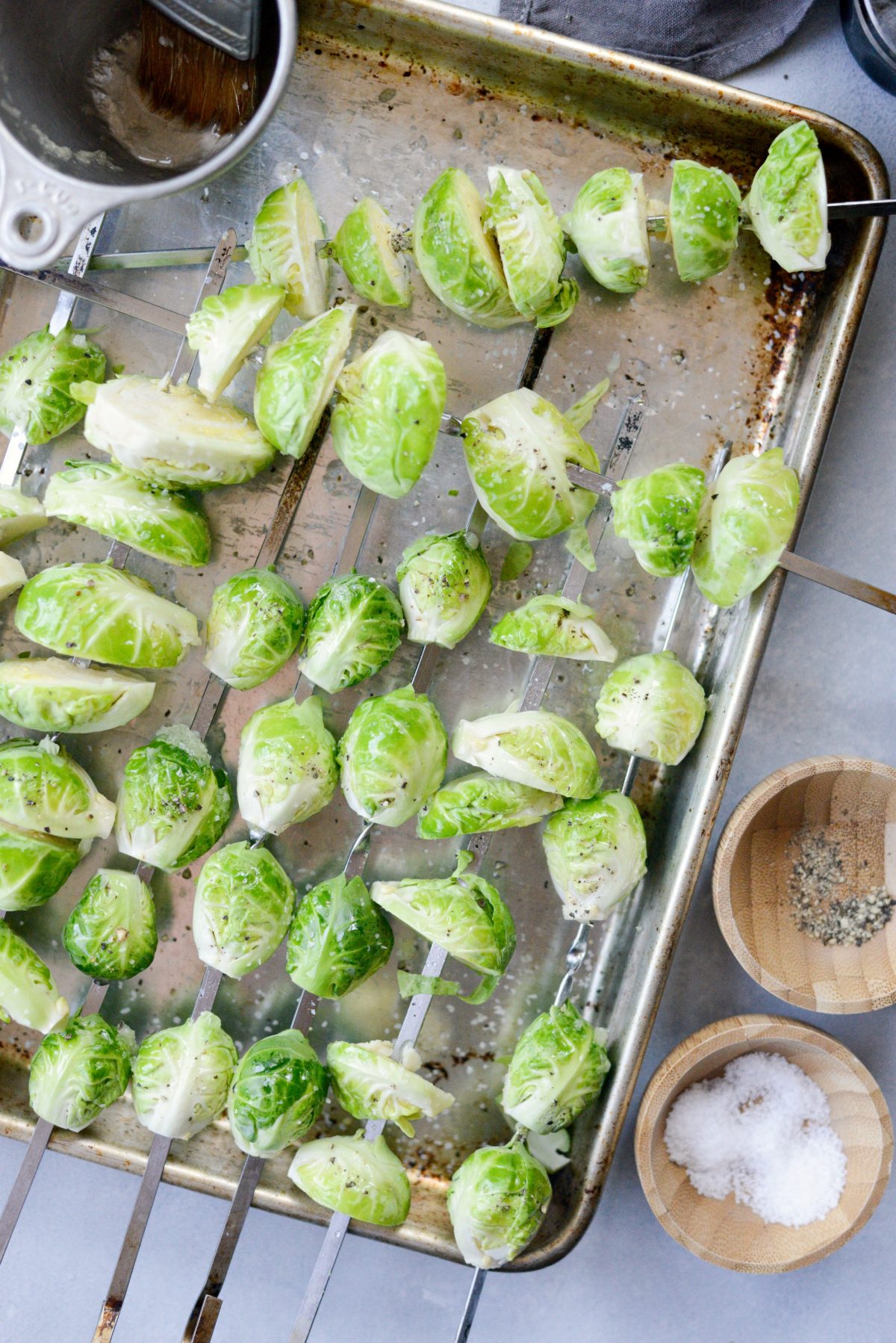 brush skewers with garlic oil