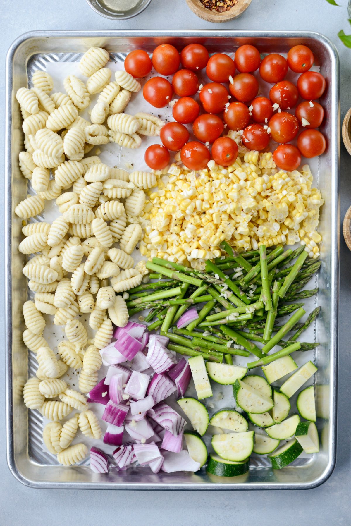 sheet pan of gnocchi and veggies