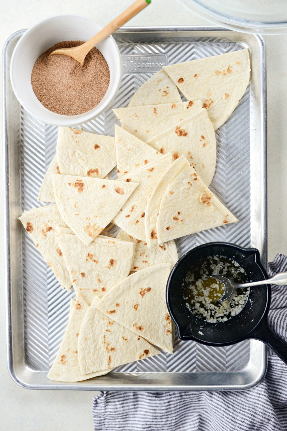 ingredients for making the cinnamon sugar chips