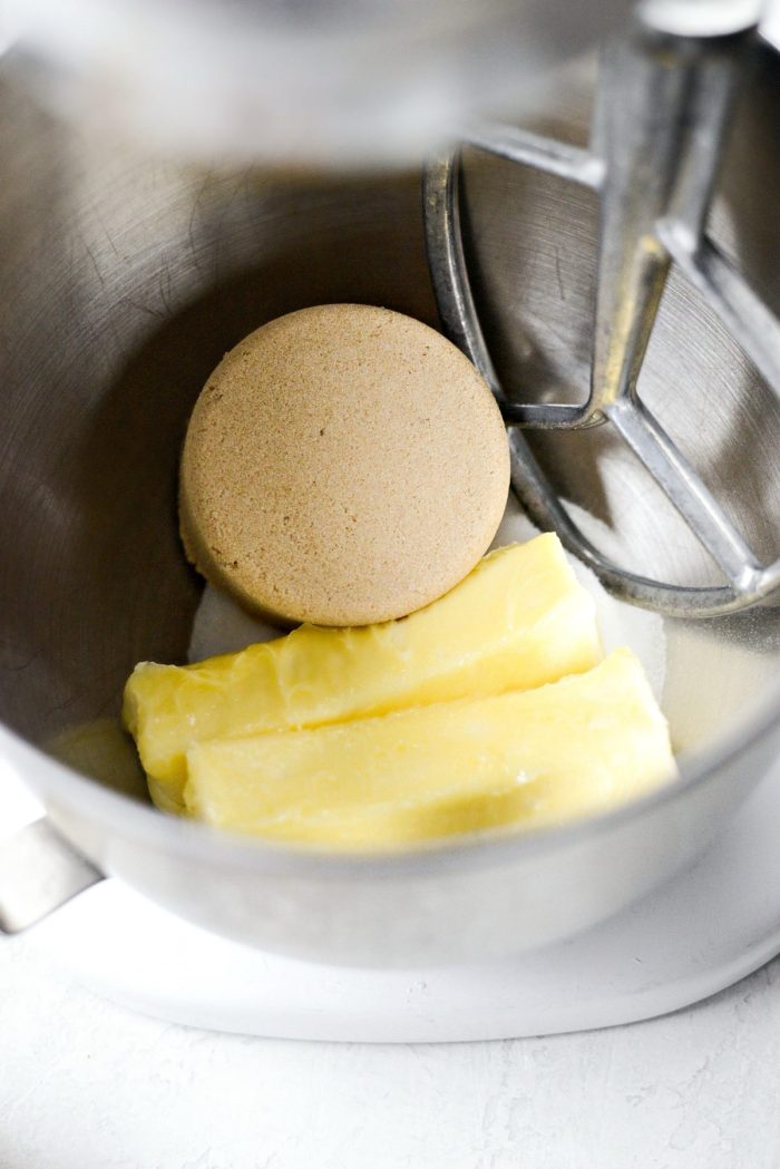 butter and sugar in bowl of stand mixer