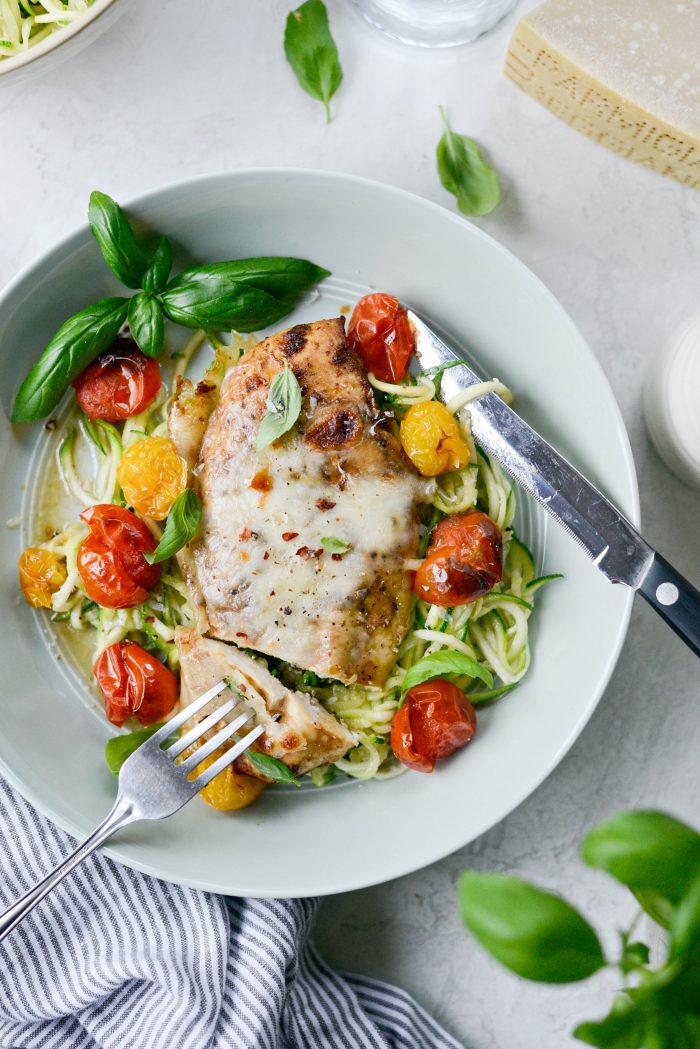 Sheet Pan Balsamic Basil Chicken with Burst Tomatoes