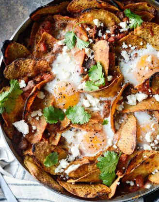 Chorizo Sweet Potato Chilaquiles l SimplyScratch.com