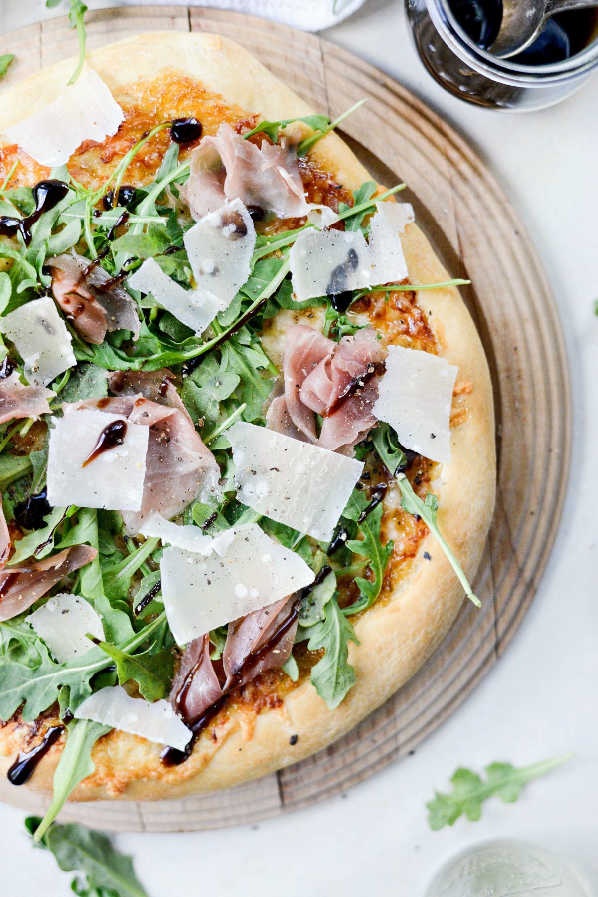 Fig Jam Prosciutto Pizza with Parmesan and Arugula