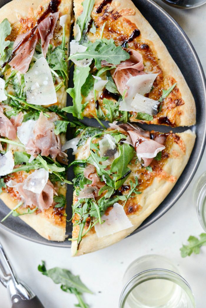 Fig Jam Prosciutto Pizza with Parmesan and Arugula