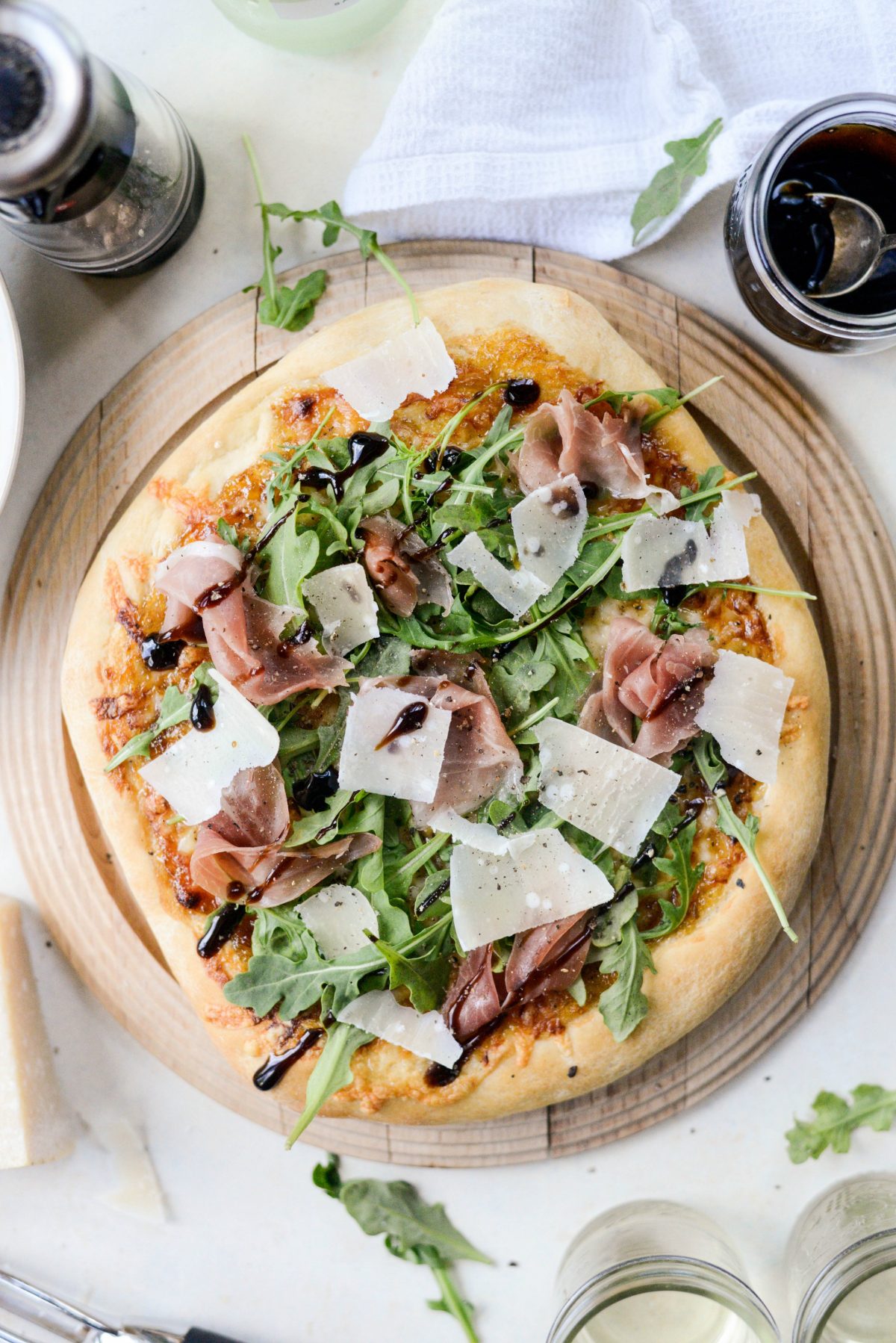 Fig Jam Prosciutto Pizza with Parmesan and Arugula