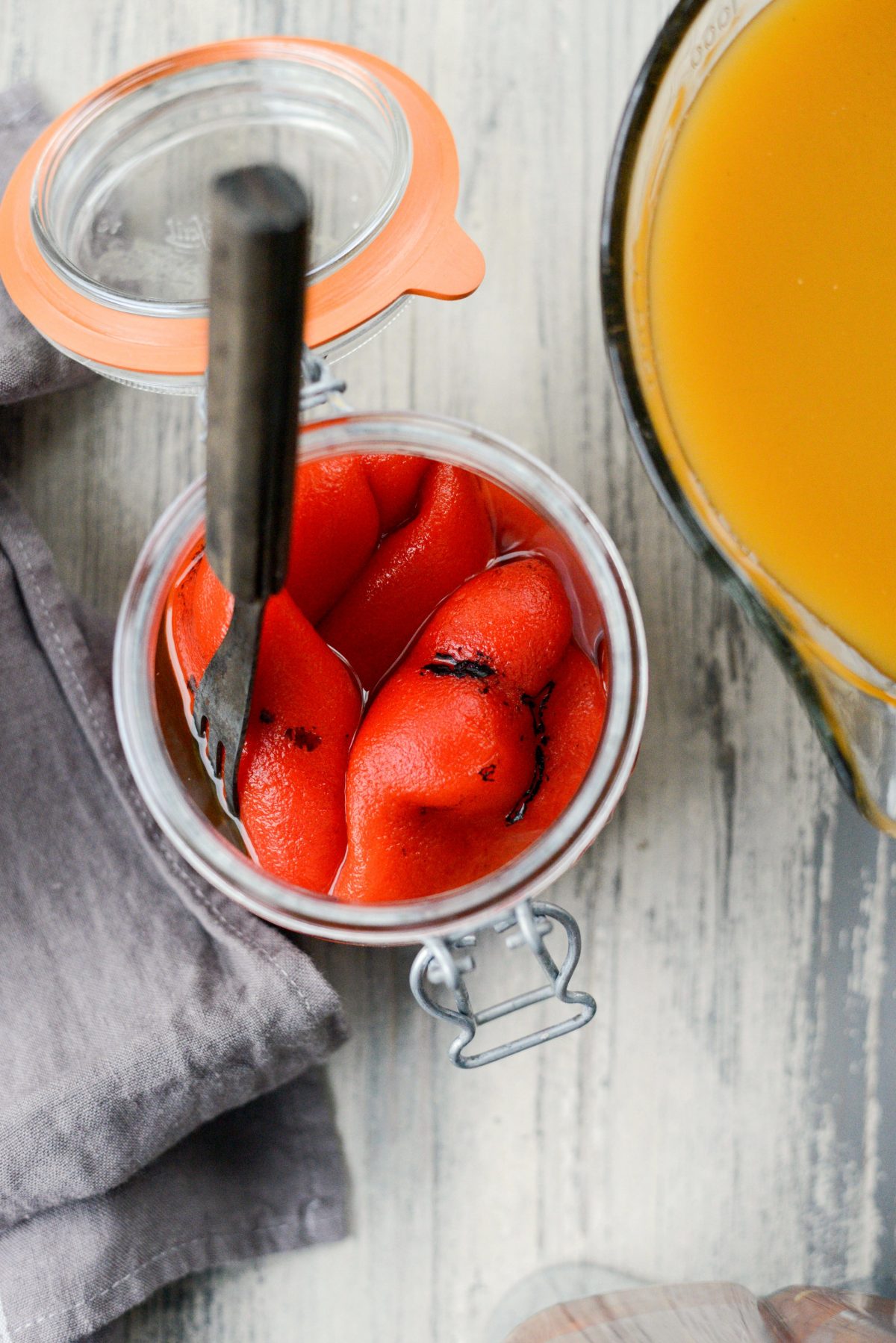 roasted red bell peppers in a jar