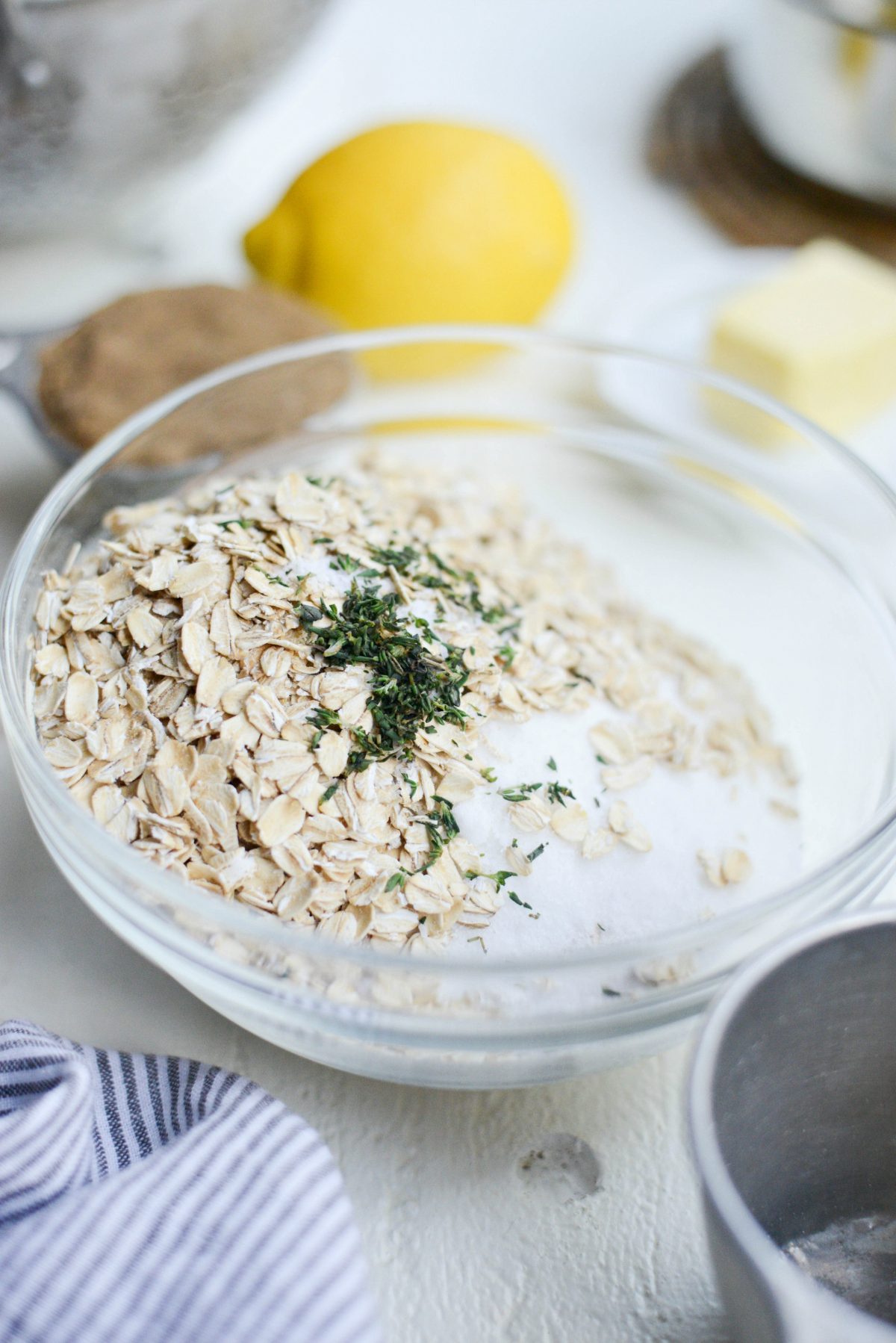 fresh thyme added to oats and sugar