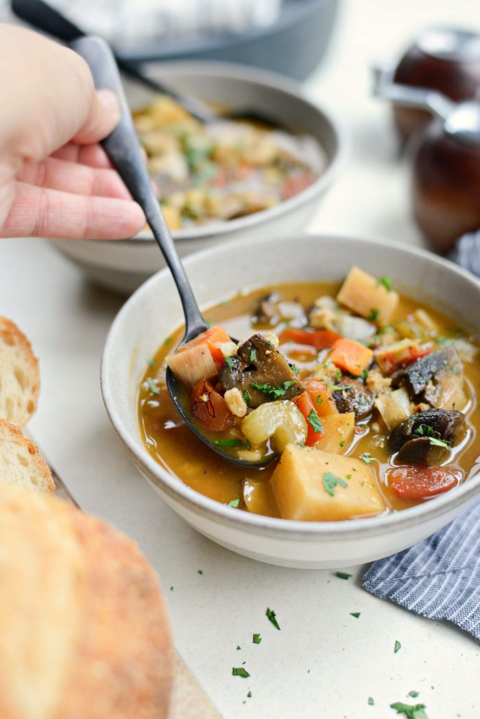 spoonful of Slow Cooker Mushroom Barley Stew