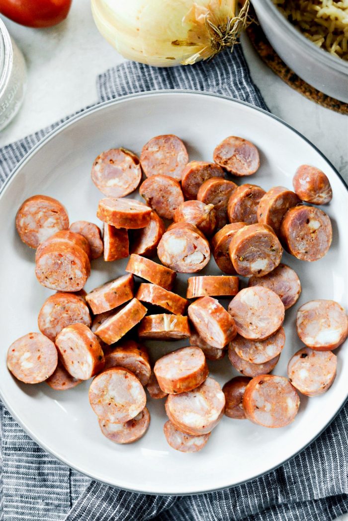 sliced andouille sausage