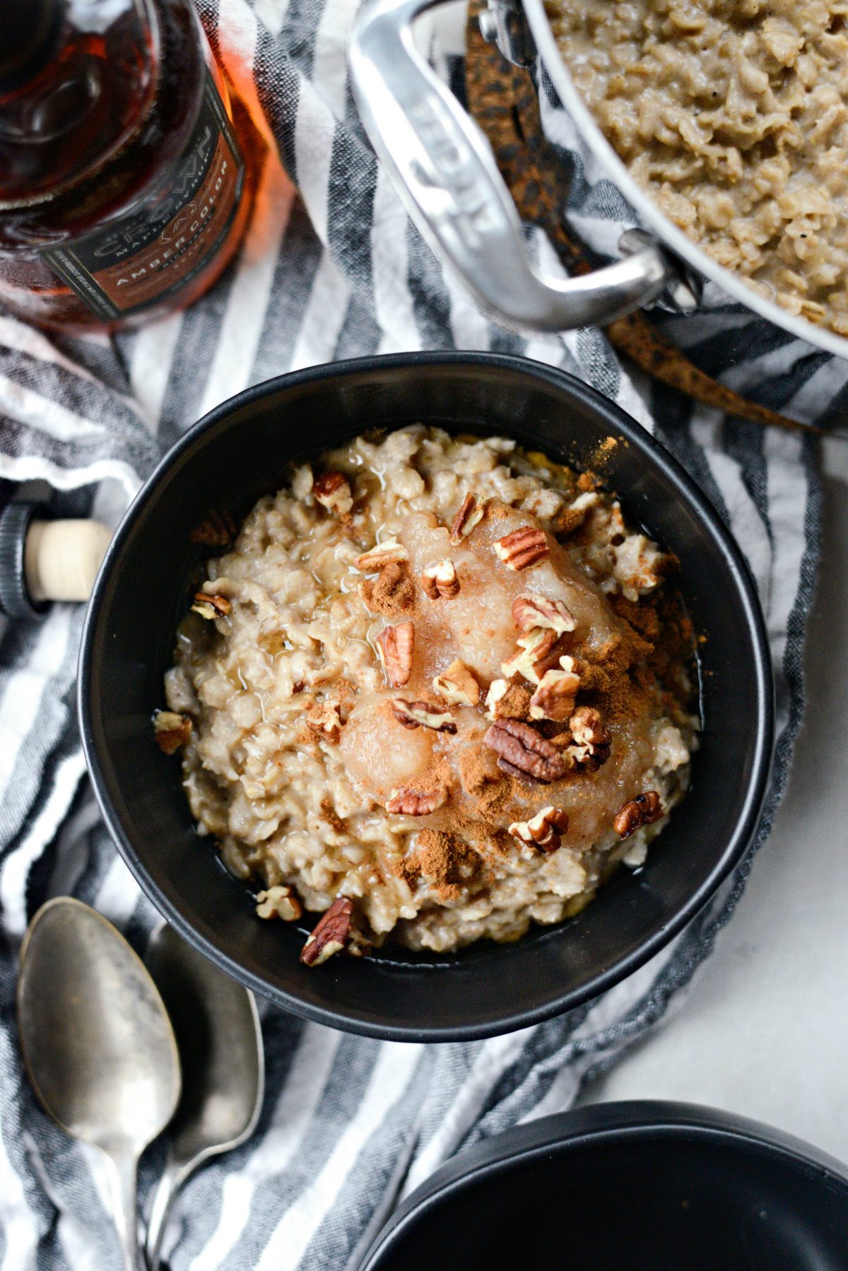 Apple Chai Oatmeal in black bowl.