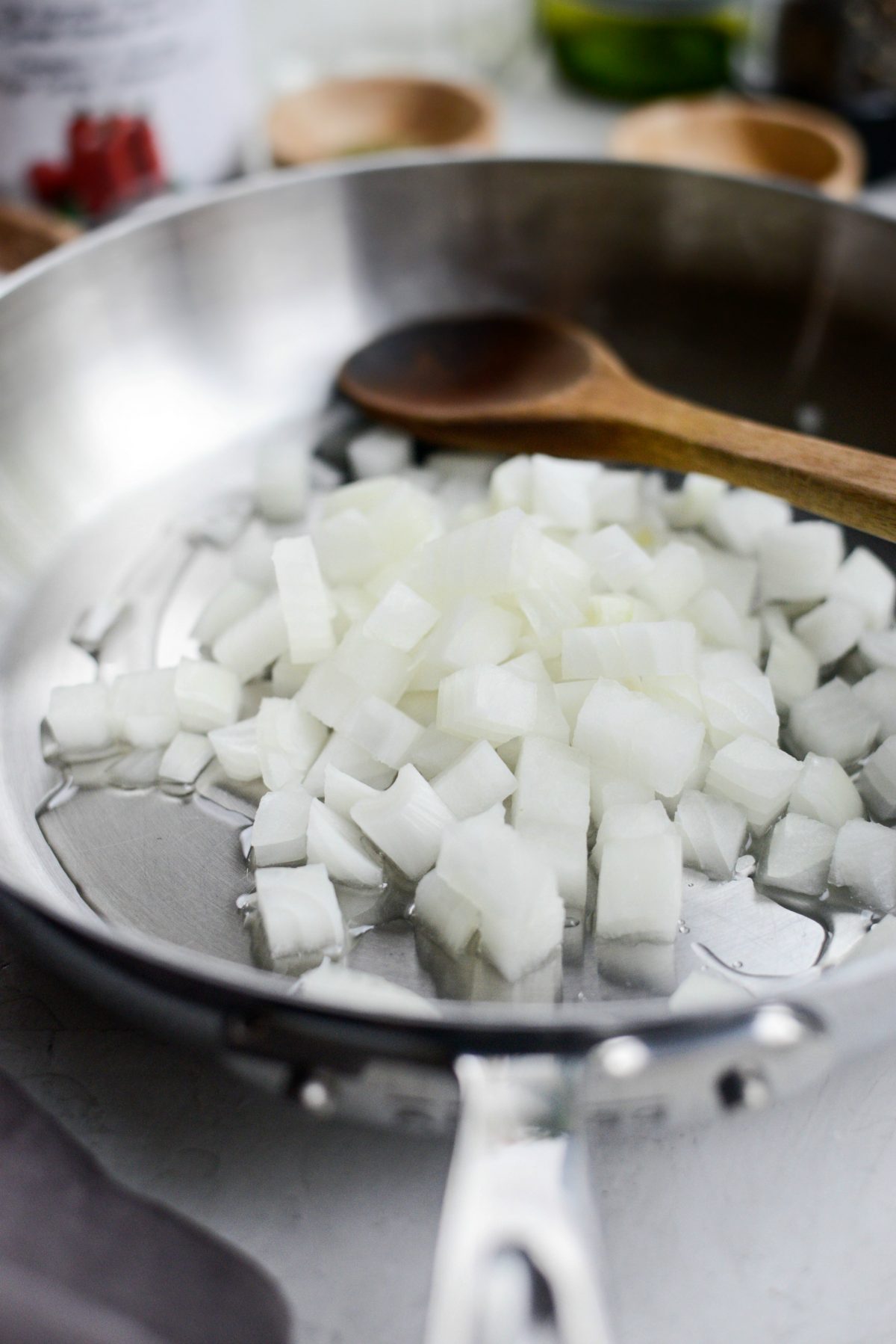 olive oil and onion in a skillet