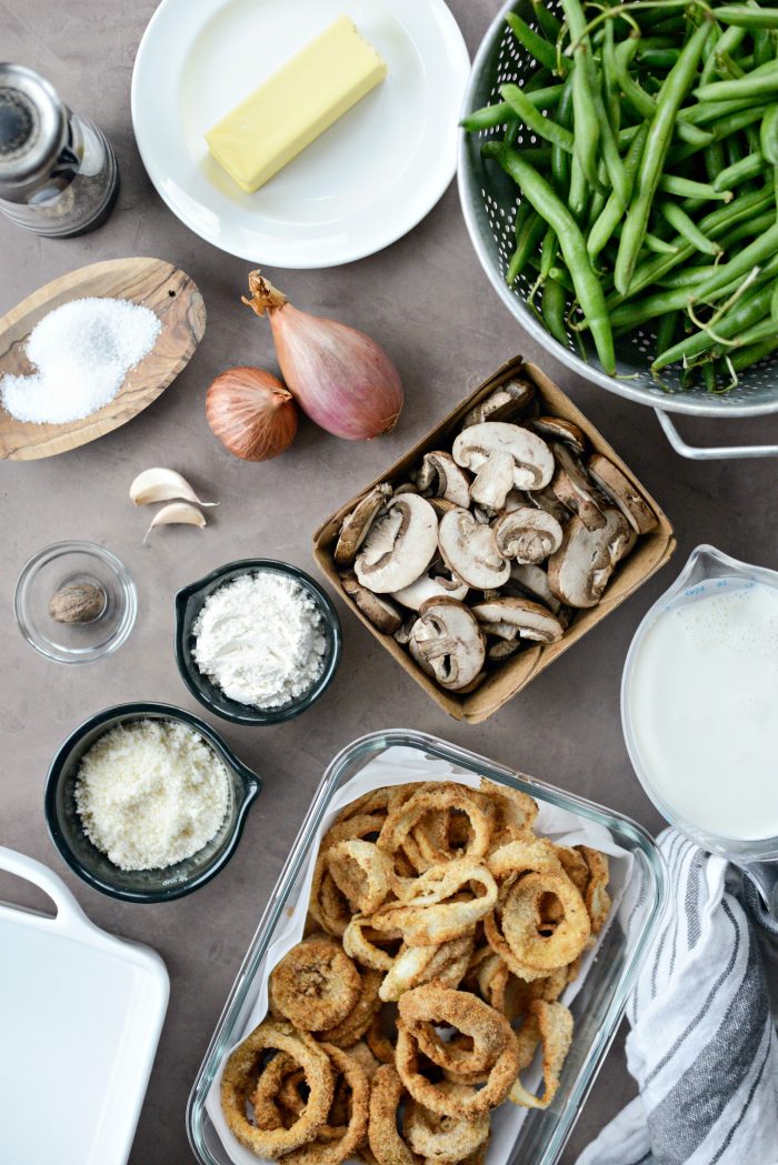 Fresh Green Bean Casserole with Onion Ring Topping ingredients