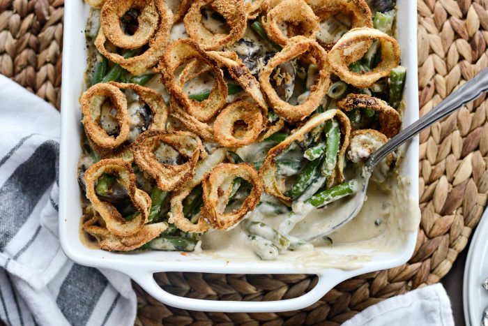 Fresh Green Bean Casserole with Onion Ring Topping - Simply Scratch