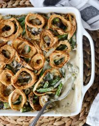 Fresh Green Bean Casserole with Onion Ring Topping l SimplyScratch.com