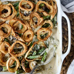 Fresh Green Bean Casserole with Onion Ring Topping l SimplyScratch.com