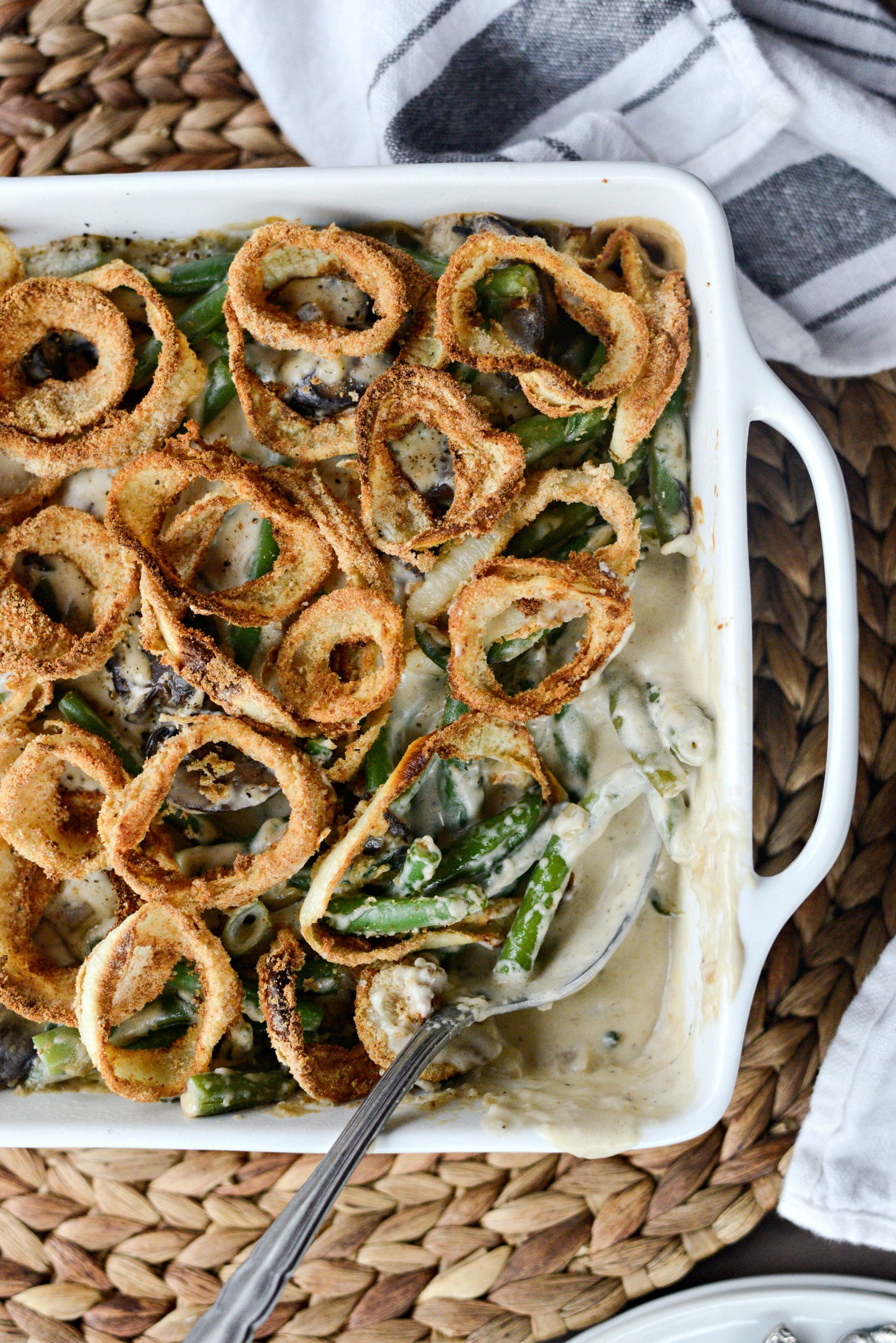 Fresh Green Bean Casserole with Onion Ring Topping Simply Scratch