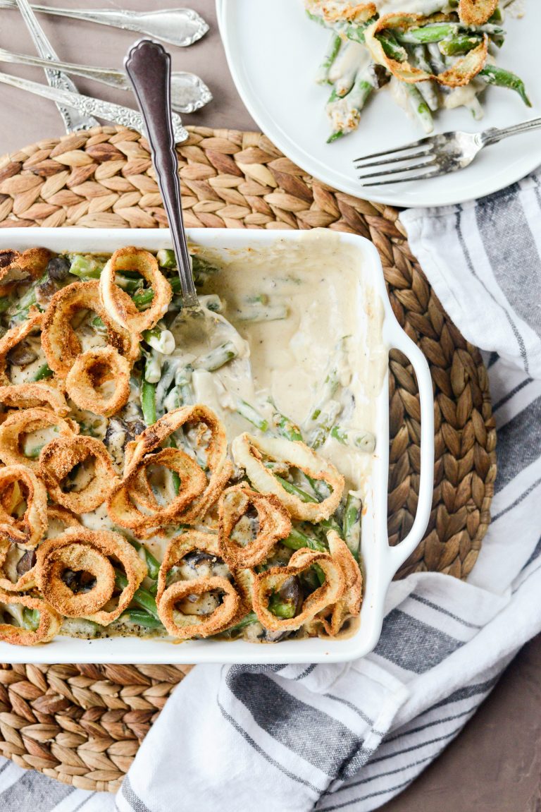 Fresh Green Bean Casserole with Onion Ring Topping Simply Scratch