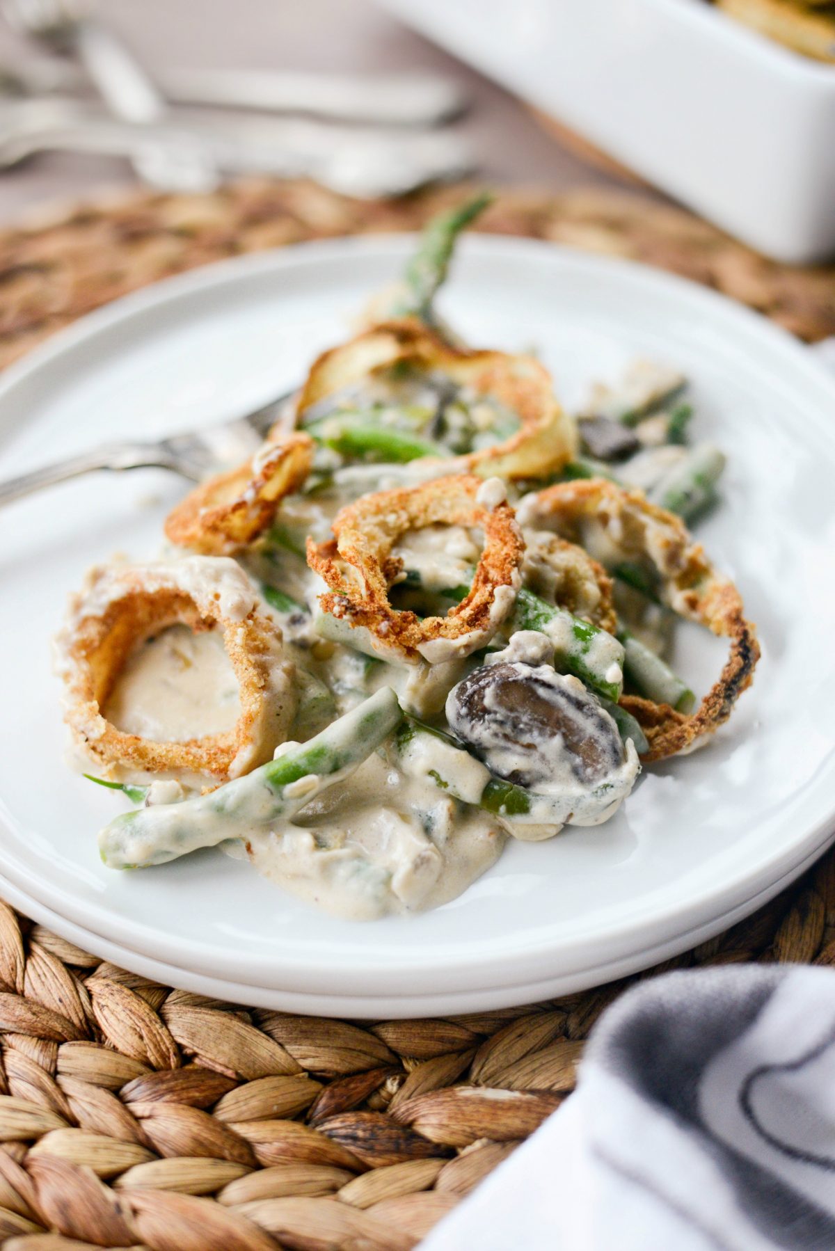 Fresh Green Bean Casserole with Onion Ring Topping