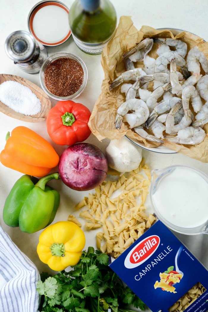 Garlicky Fajita Shrimp Pasta ingredients