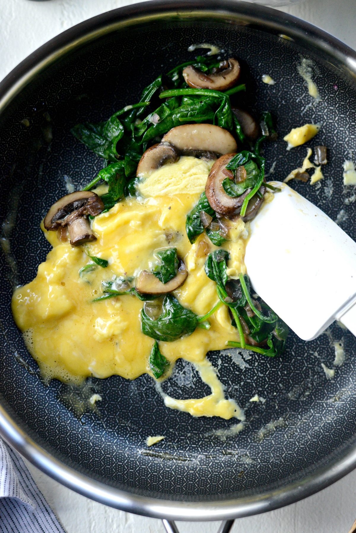 scramble eggs and incorporate the mushroom mixture