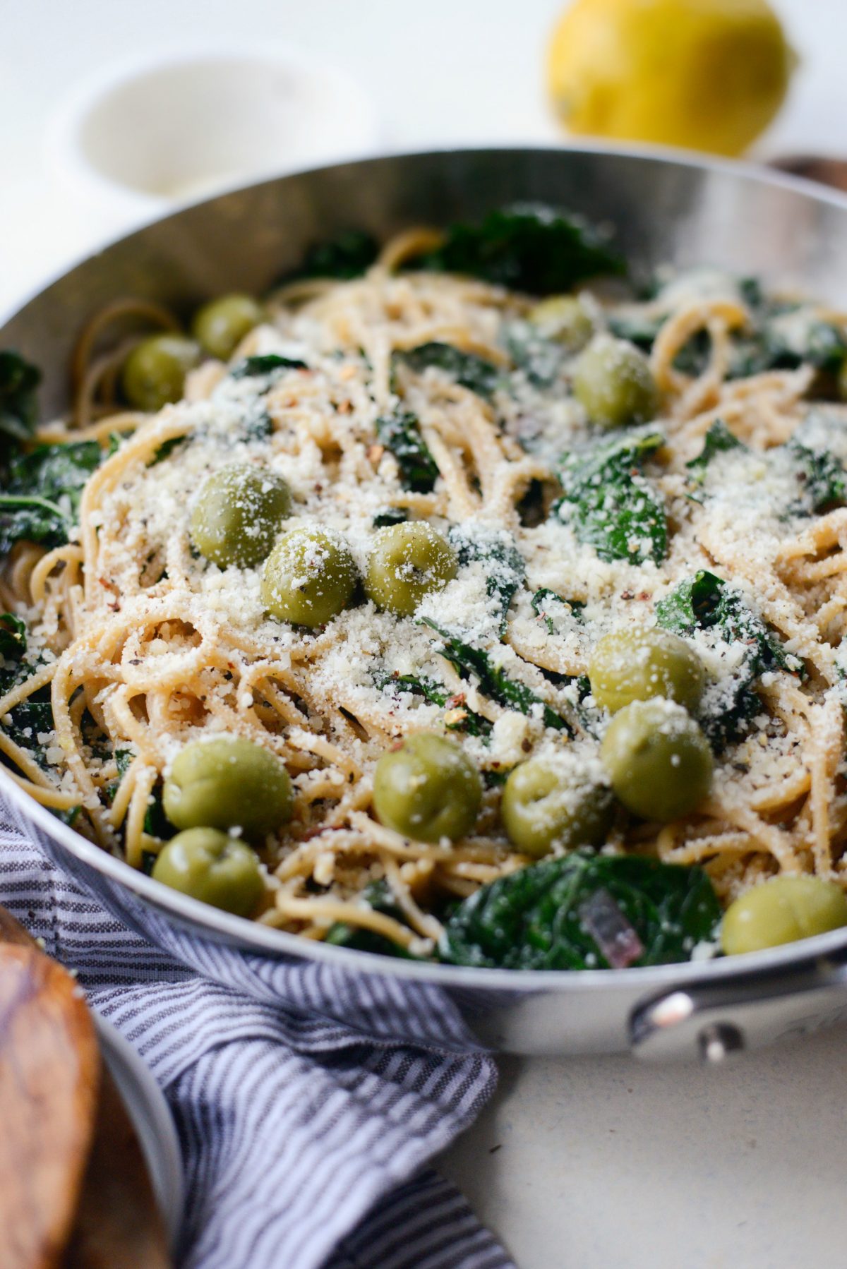 Lemon Parmesan and Kale Spaghetti with Olives 