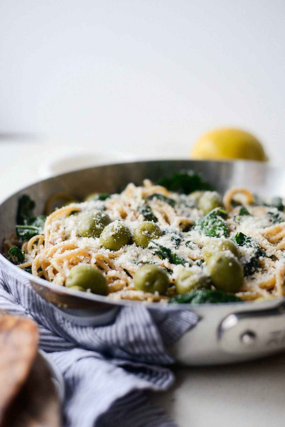 Lemon Parmesan and Kale Spaghetti with Olives l SimplyScratch.com