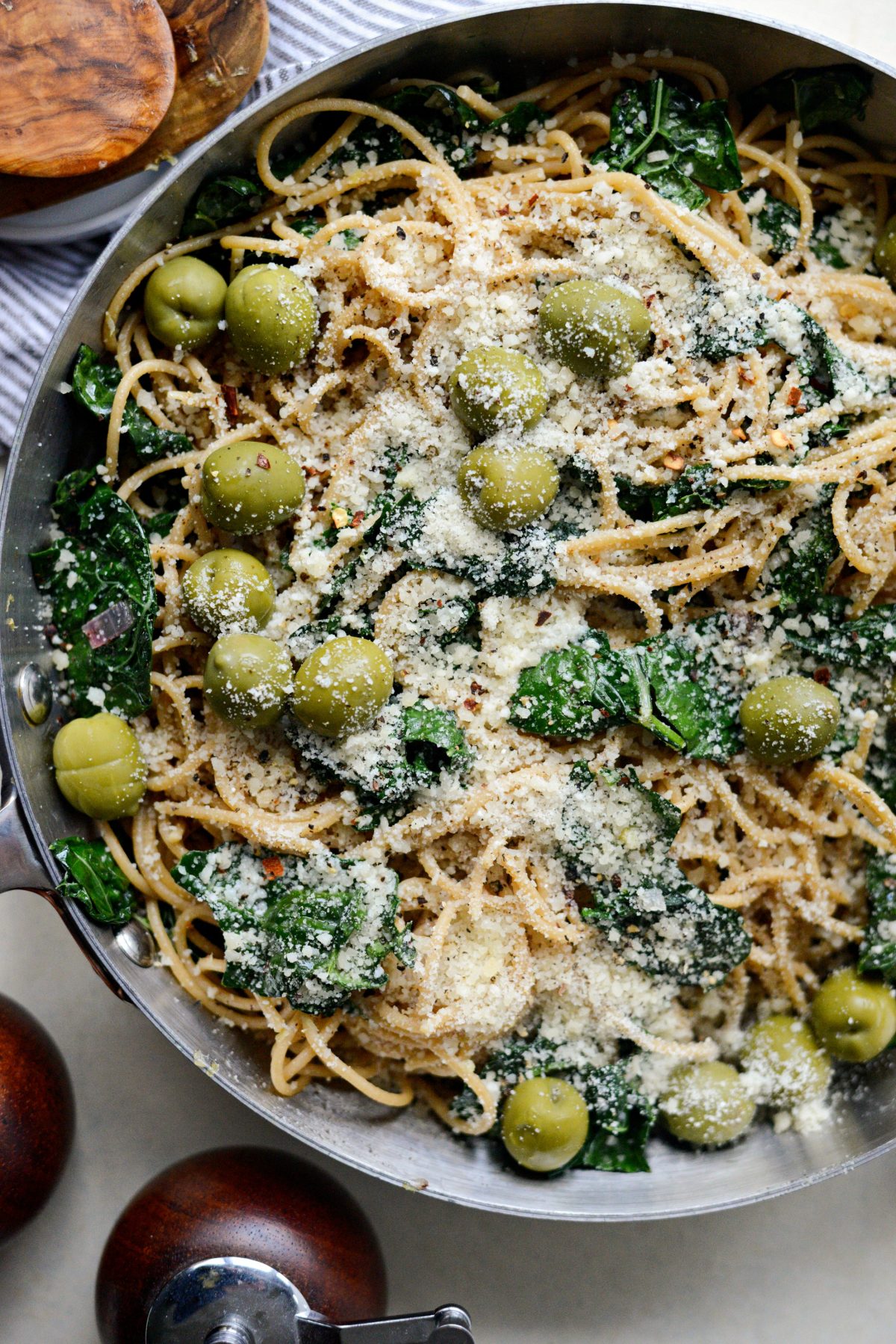 Lemon Parmesan and Kale Spaghetti with Olives