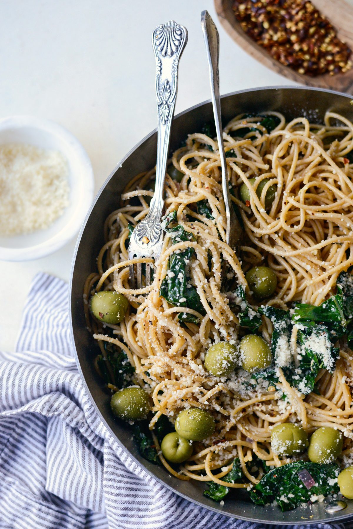 Lemon Parmesan and Kale Spaghetti with Olives