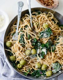 Lemon Parmesan and Kale Spaghetti with Olives