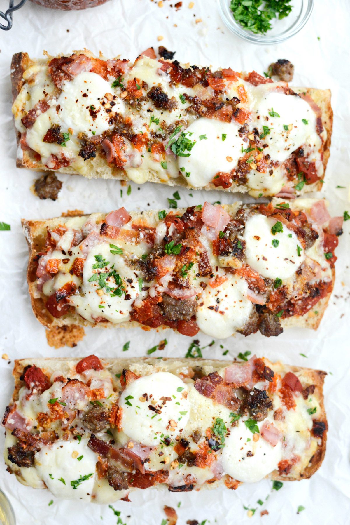 Meat Lovers Ciabatta Pizzas with Mozzarella Bombs