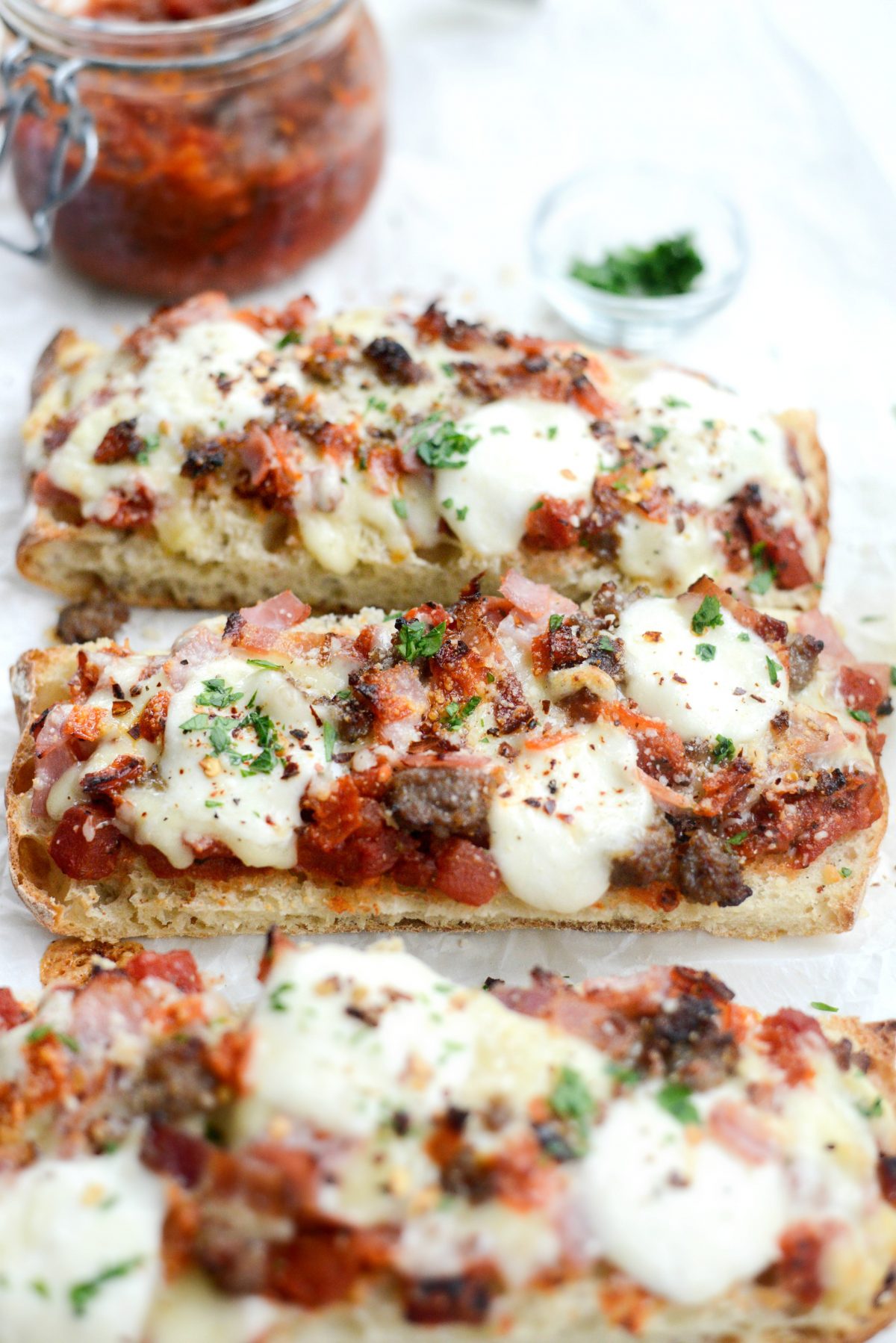 Meat Lovers Ciabatta Pizzas with Mozzarella Bombs