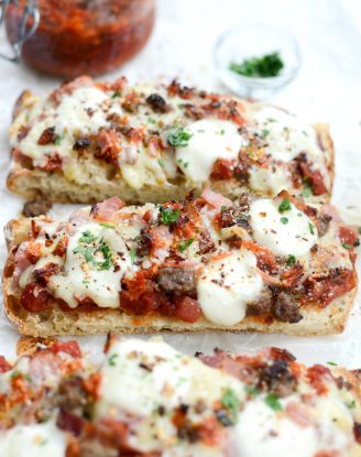 Meat Lovers Ciabatta Bread Pizza with Mozzarella Bombs l SimplyScratch.com