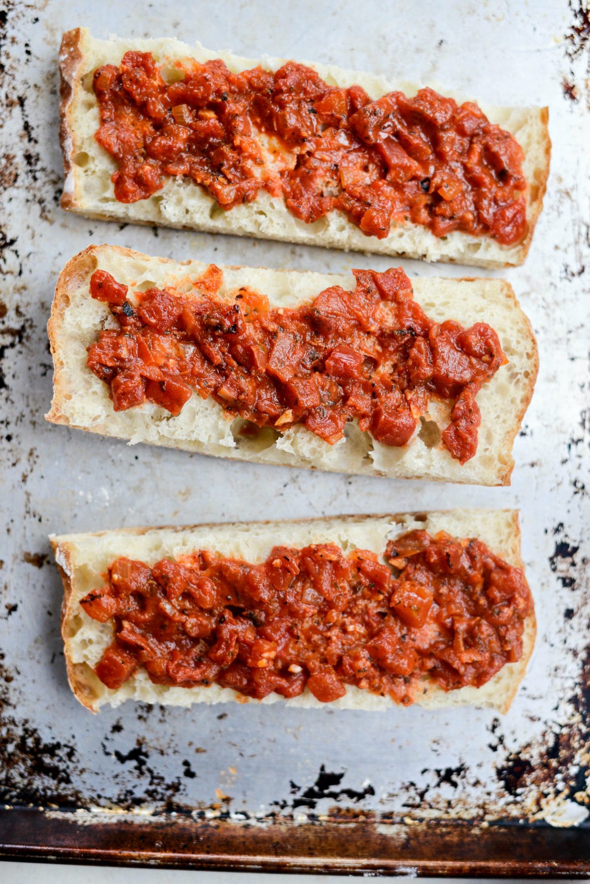 fire-roasted pizza sauce on focaccia
