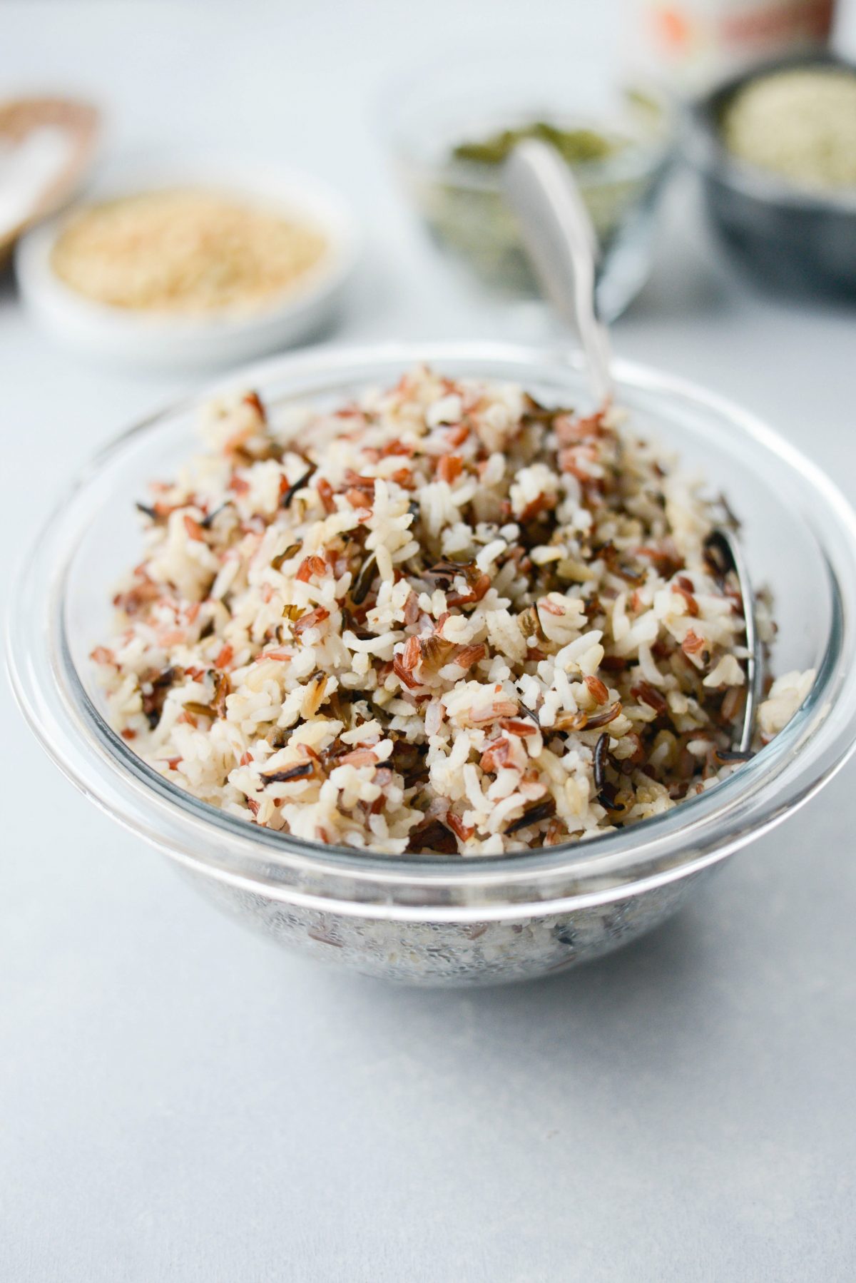 cooked wild rice blend in a bowl