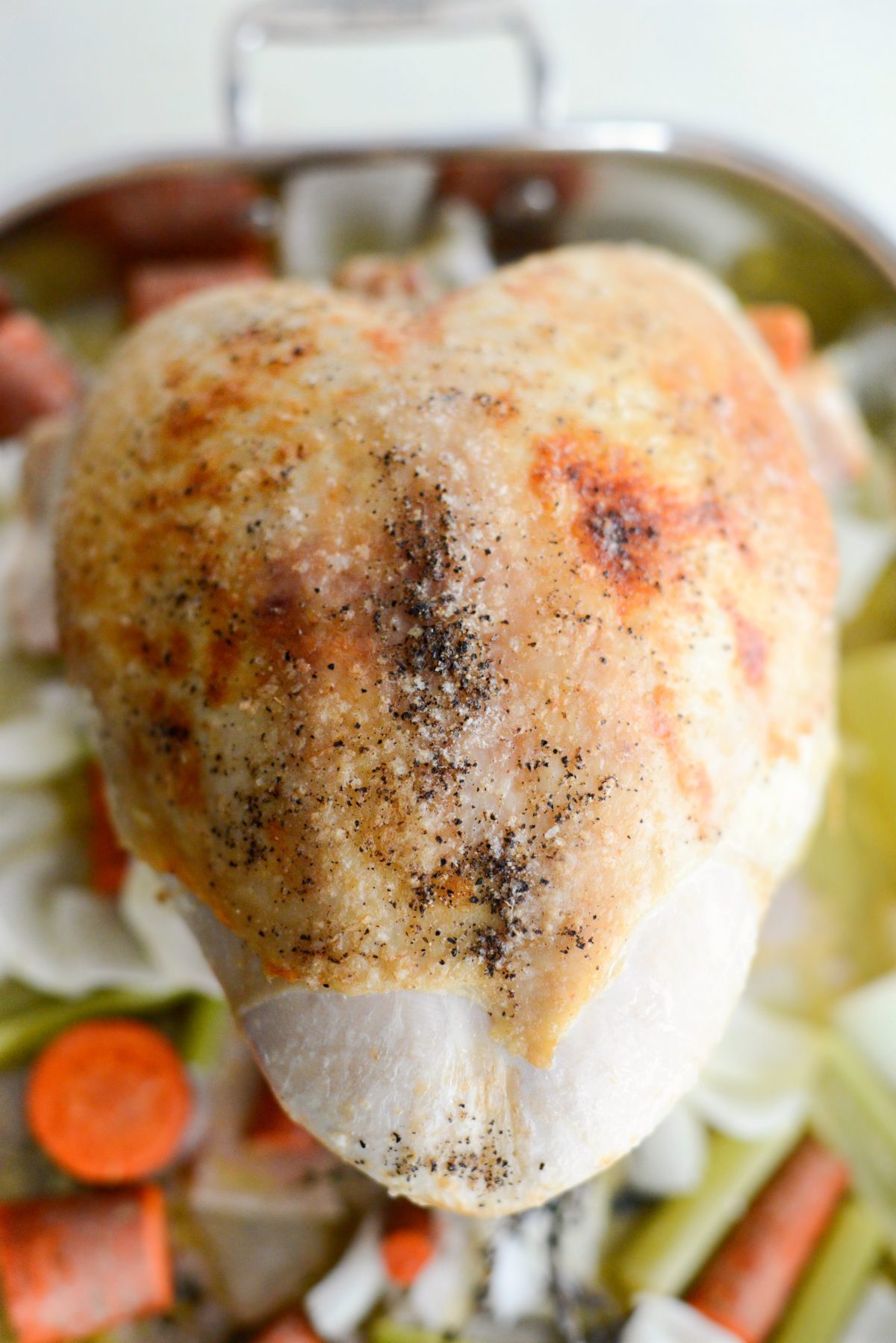 Butter Roasted Whole Turkey Breast in roasting pan