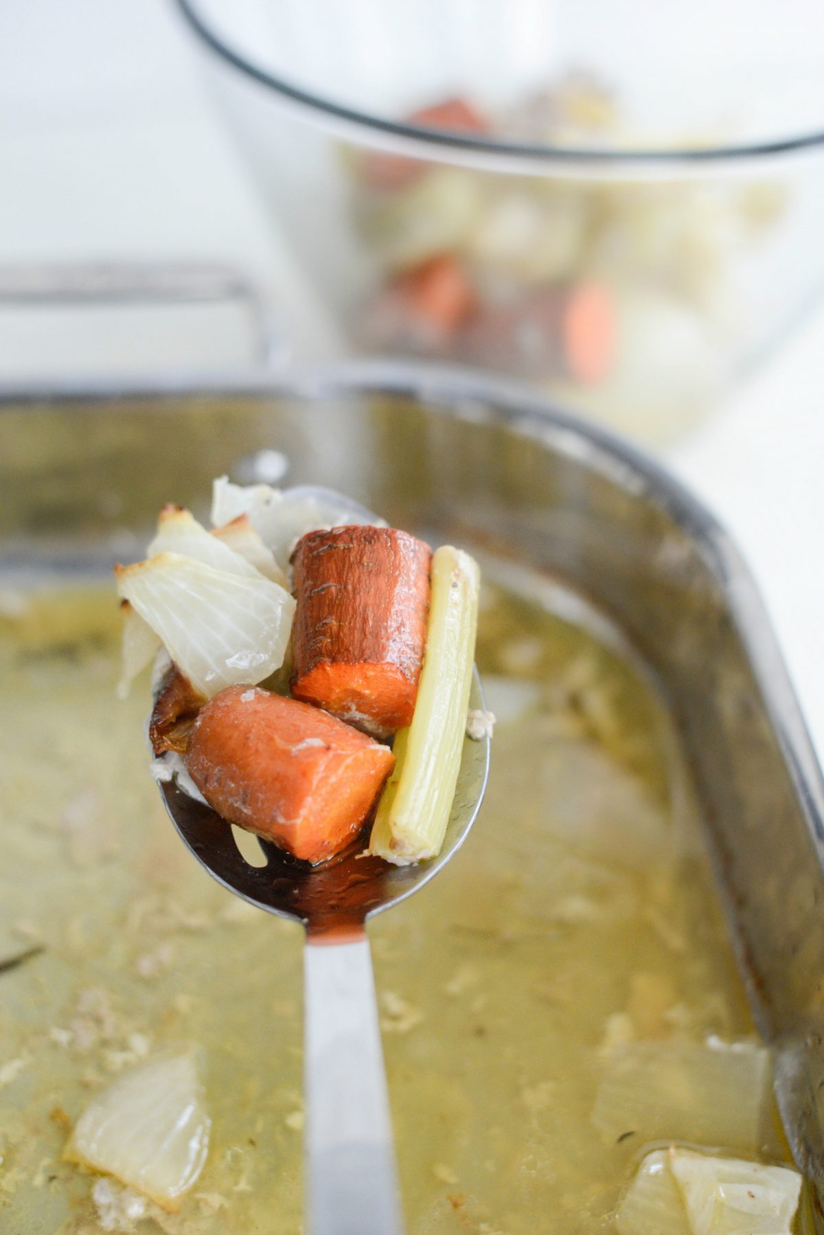 remove veggies with a slotted spoon