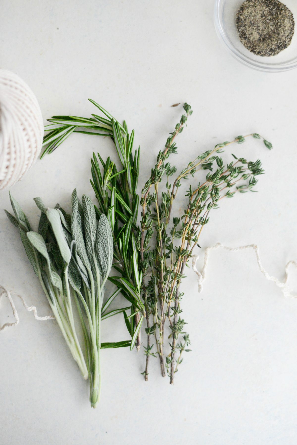 fresh herbs and kitchen string