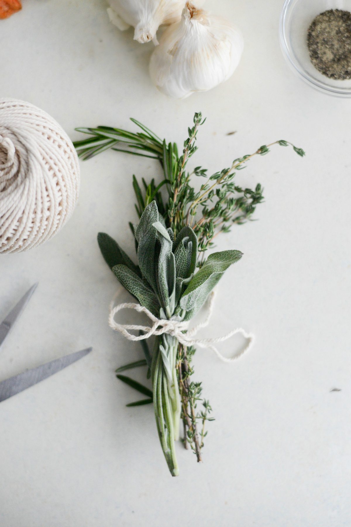 herbs tied in kitchen string