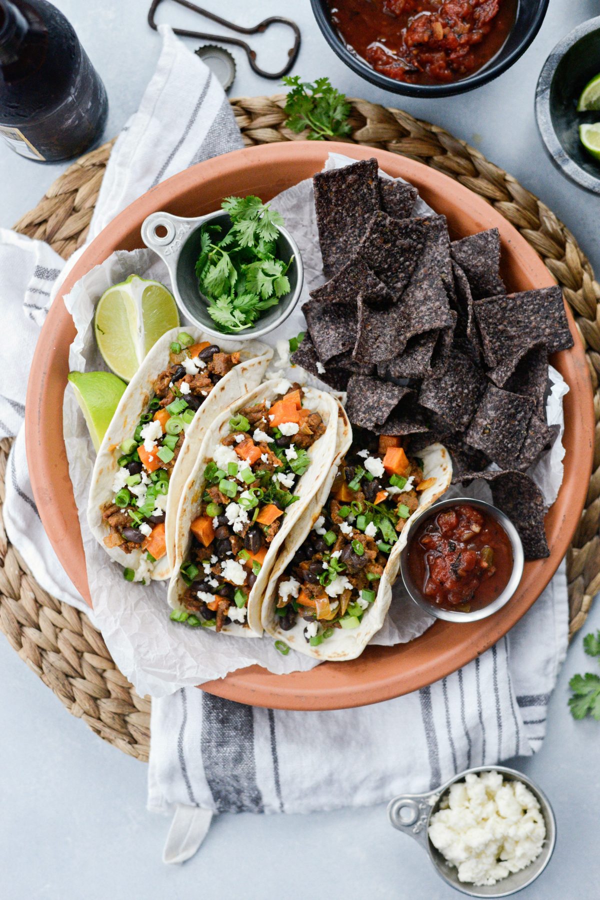 plate o fChorizo Sweet Potato Black Bean Tacos