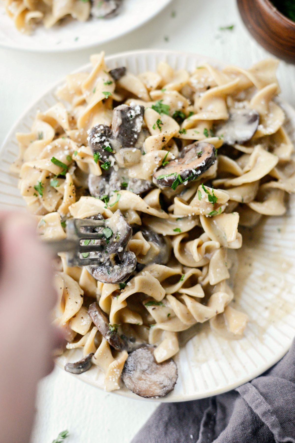 forkful of Easy Mushroom Stroganoff