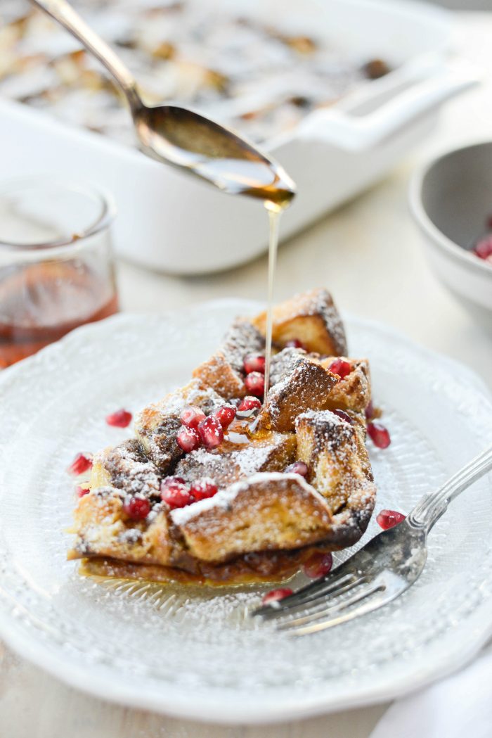 Gingerbread French Toast Bake drizzled with syrup