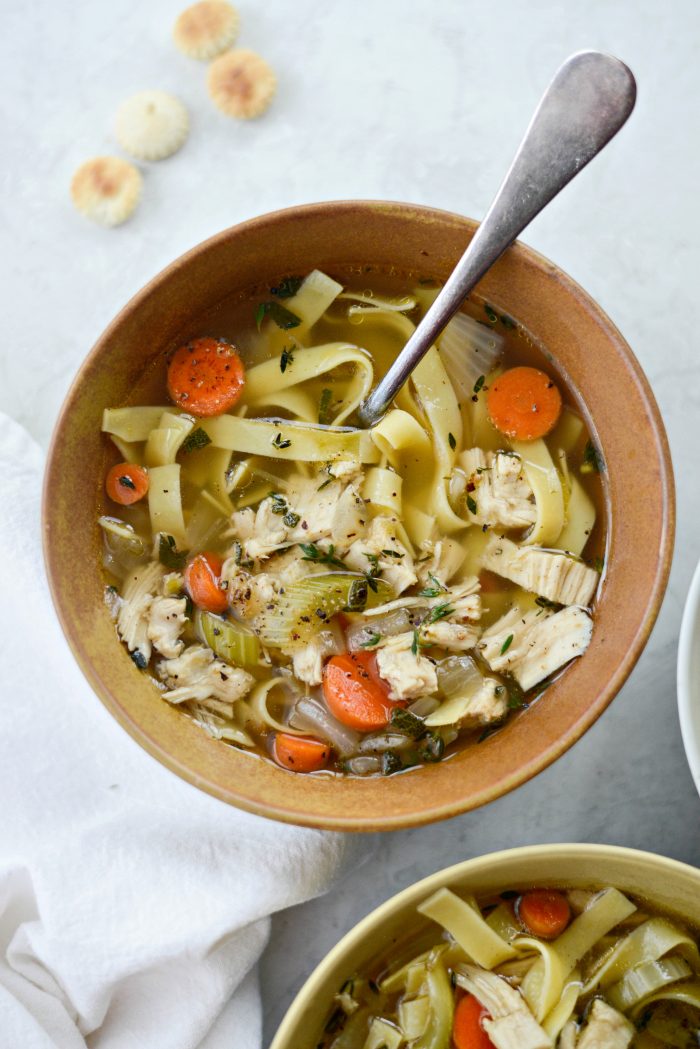 close up of Leftover Turkey Noodle Soup