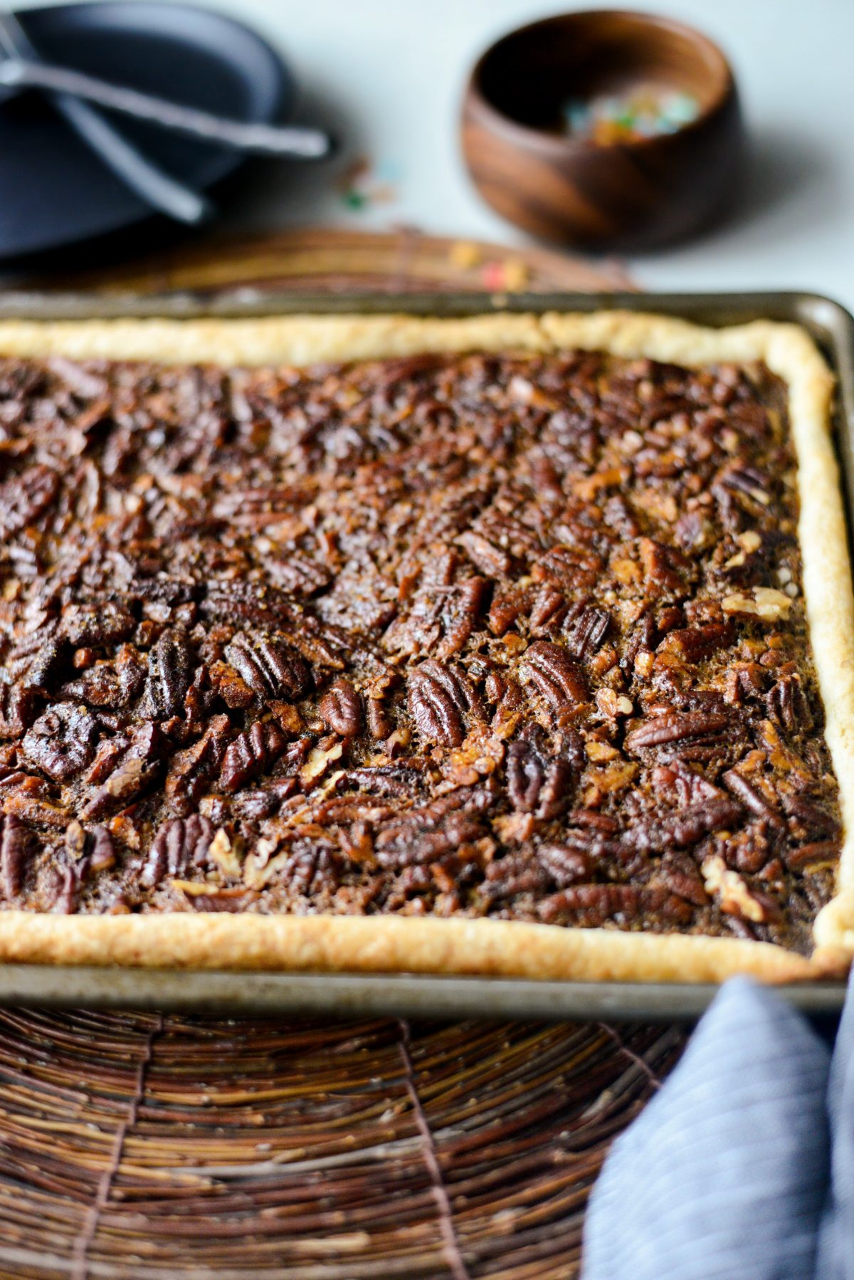 just baked Gingerbread Pecan Slab Pie 