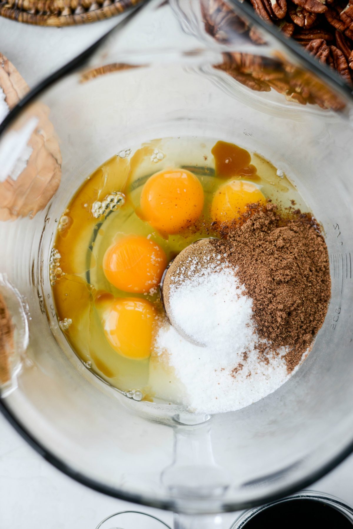 eggs, sugar, spices in a bowl