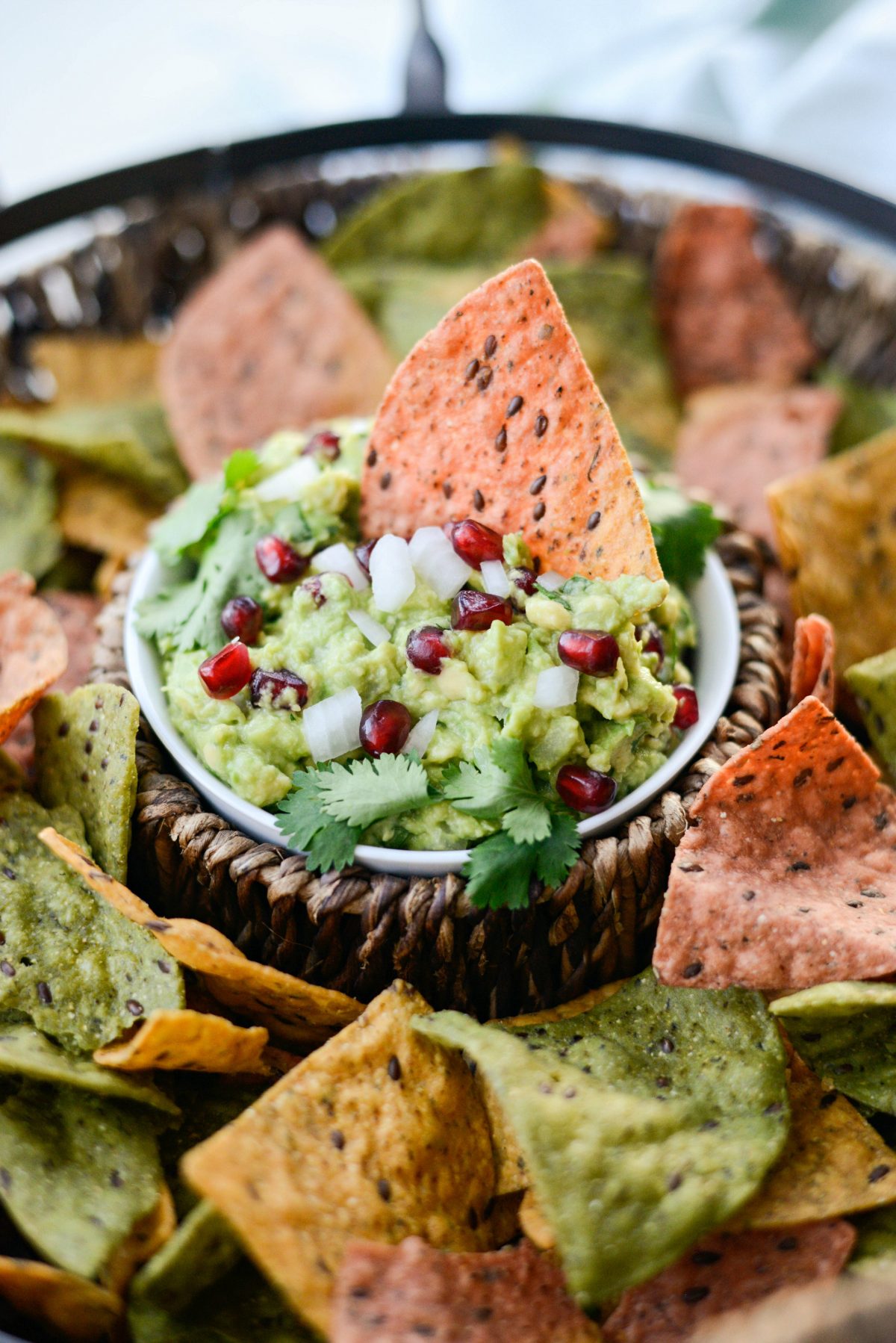 Holiday Guacamole served with tri-color tortilla chips
