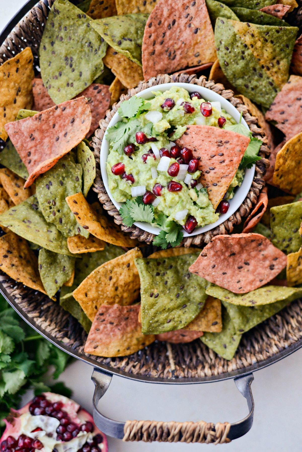 chip dipped in Holiday Guacamole