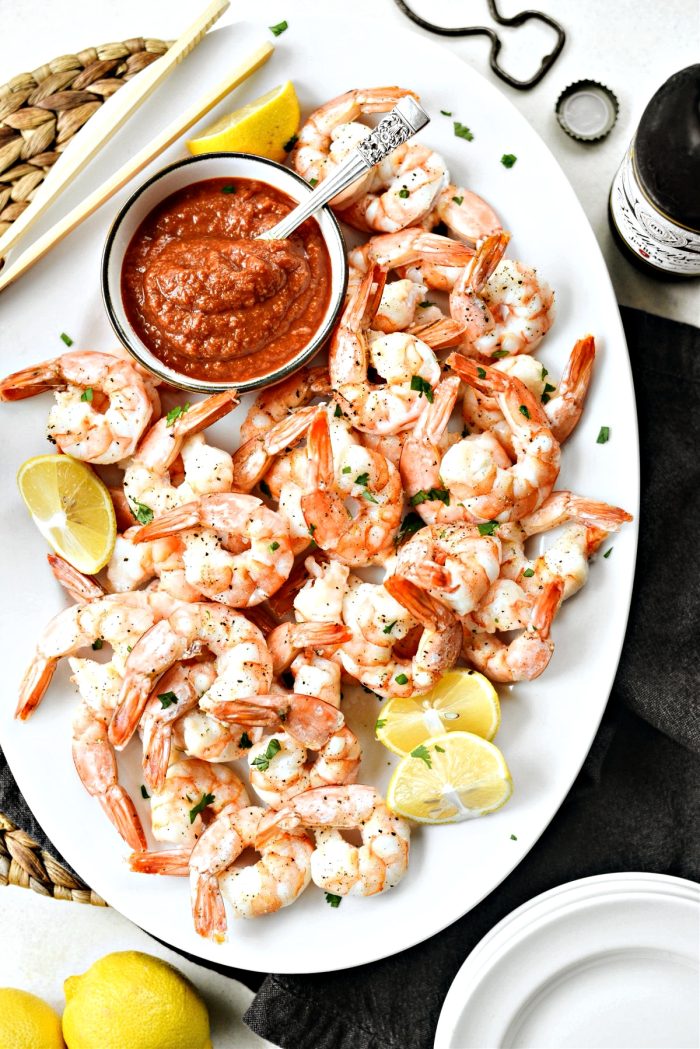 Roasted shrimp with homemade cocktail sauce